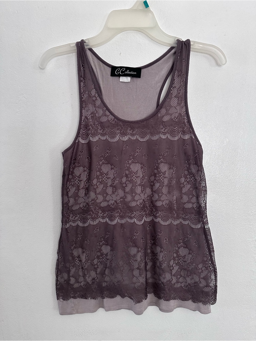GC Collection floral lace overlay tank top 90s boho chic vintage dusty lilac sml